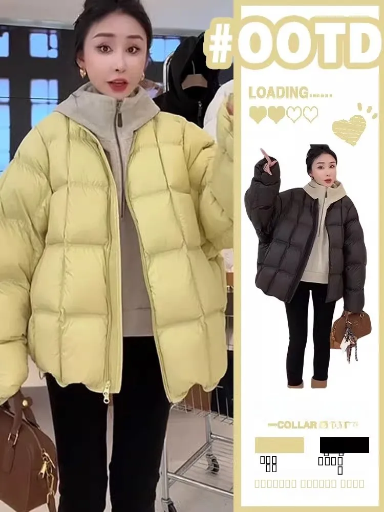 

Новая белая легкая женская зимняя куртка-пуховик без воротника 2025 года: модная теплая верхняя одежда