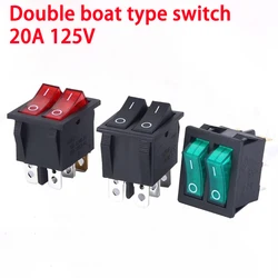 5/20PCS KCD3 Double Boat Rocker Switch Toggle 6 Pin On-Off With Green Red Light 20A 125VAC 16A 250V Power Dual Push Button KCD6