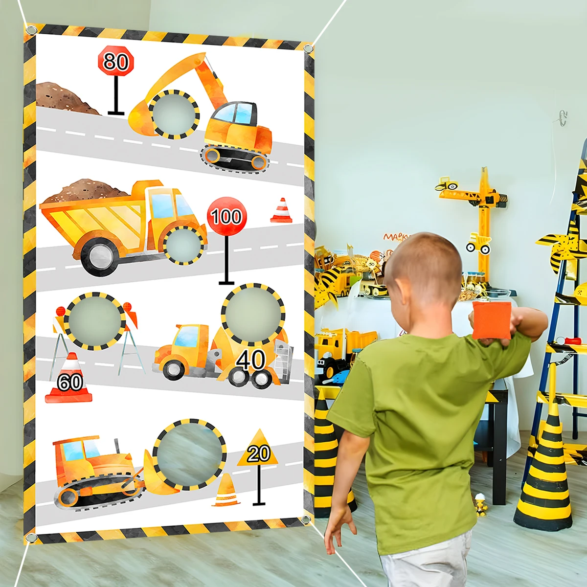 Engineering Vehicle Party Sandbag Game Flag Happy Birthday Party Decor Kids Baby Shower Construction Birthday Party Supplies