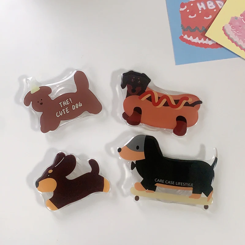 Phone Holder Cute Phone Grip Flower Cat Dog French Fries Hamburger Griptok Clear Acrylic Epoxy Phone Socket Pocket Bracket Stand