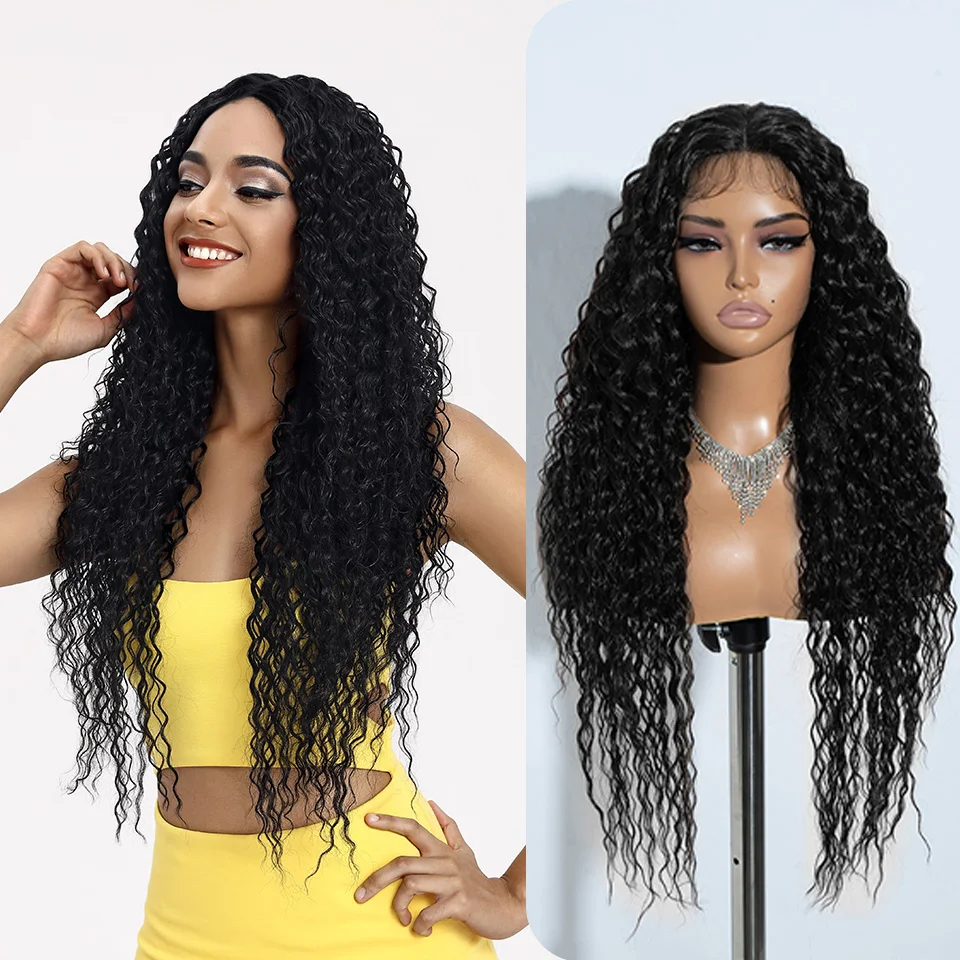 

NATURE Synthetic Lace Wigs Middle Part 30 Inch Long Ombre Blonde Wig For Women With Dark Roots Wavy Heat Resistant Lace Wig