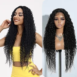 NATURE Synthetic Lace Wigs Middle Part 30 Inch Long Ombre Blonde Wig For Women With Dark Roots Wavy Heat Resistant Lace Wig