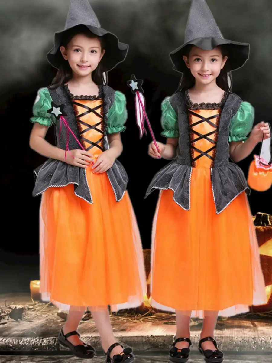 

loween Witch Princ Costume Children's Dr Pumpkin Skirt eup Cosplay Girls' Outfit Zmiao Rabbit Brand Polyester