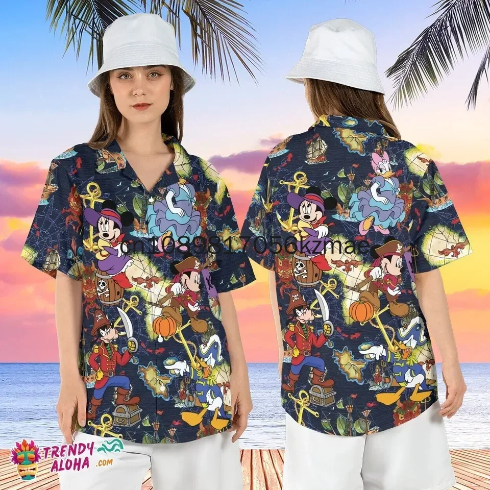 Mickey and Friends Pirates of Caribbean Hawaiian Shirt  Short Sleeve Tops Disney Hawaiian Shirt Casual Beach Short Sleeve Top