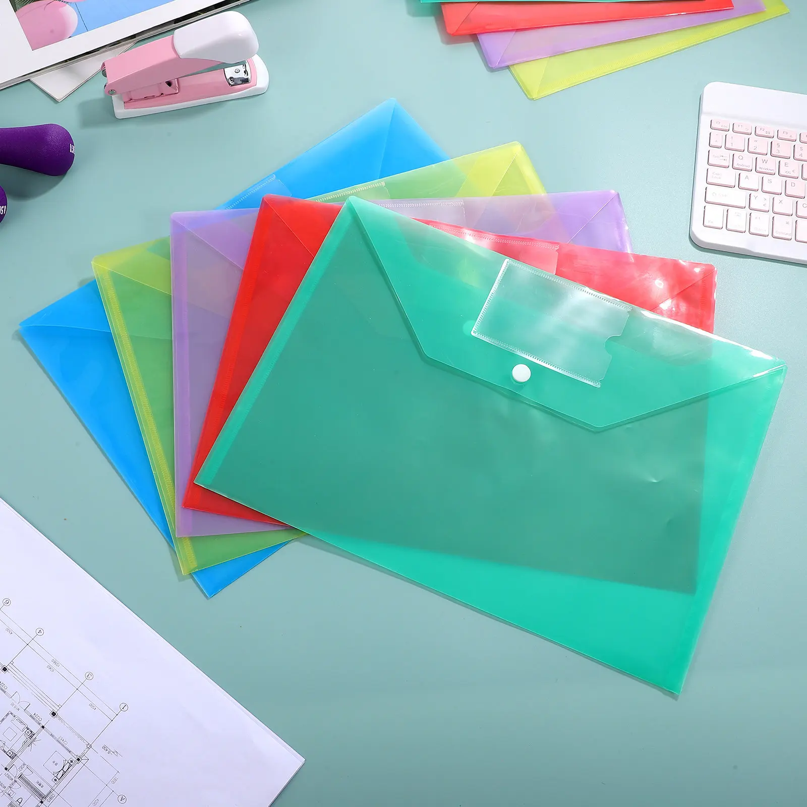 20Pcs File Envelopes Plastic Document Organizers with Button Closure Label Pockets Water Resistant Tear Resistant Assorted