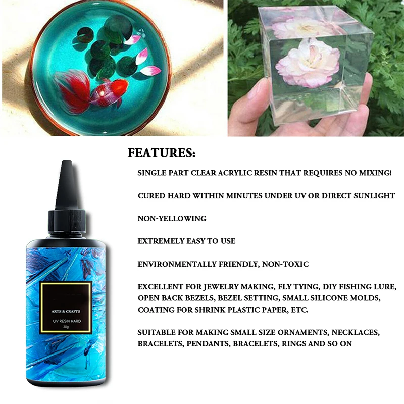UV Resin Keras 200gm Akrilik Ultraviolet Jelas Transparan untuk Kerajinan Perhiasan Cetakan Transparan Resin Kerajinan Perhiasan Cetakan