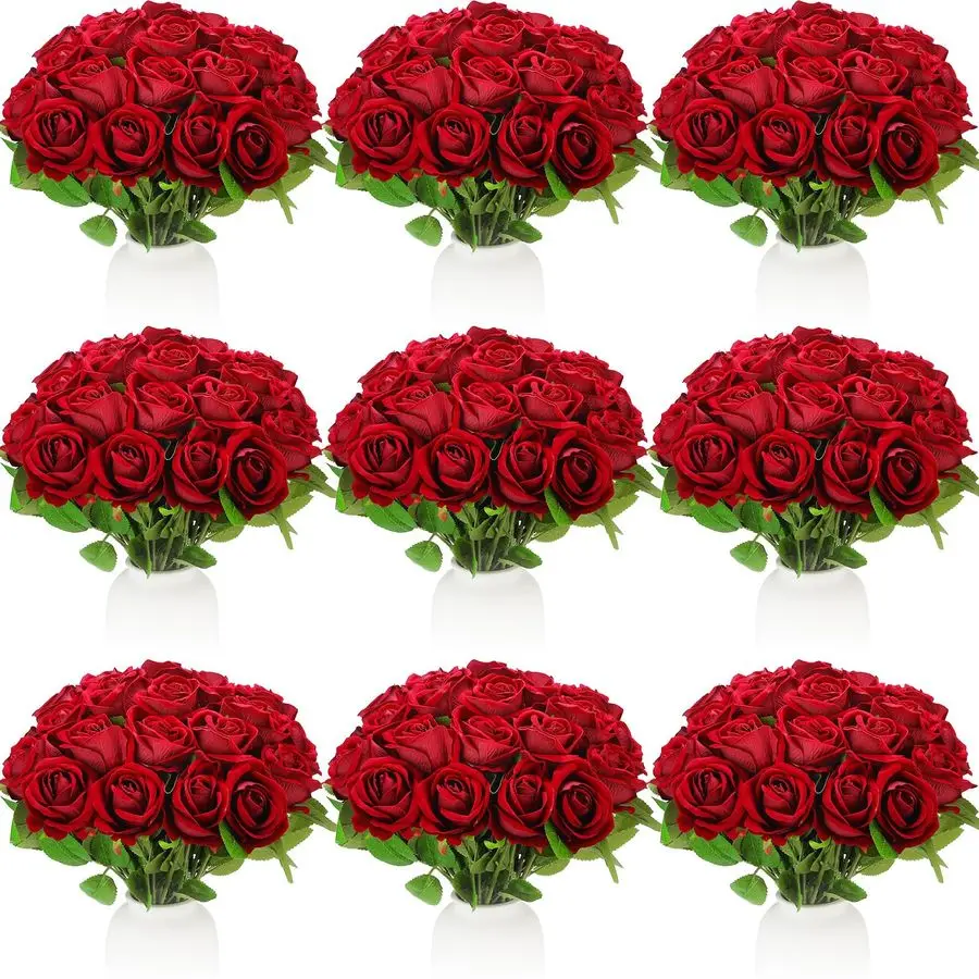 

100 Pieces Artificial Roses Flowers Bulk, Long Stem Realistic Fake Silk Roses Bouquet for Table Centerpiece Vases Wedding Party