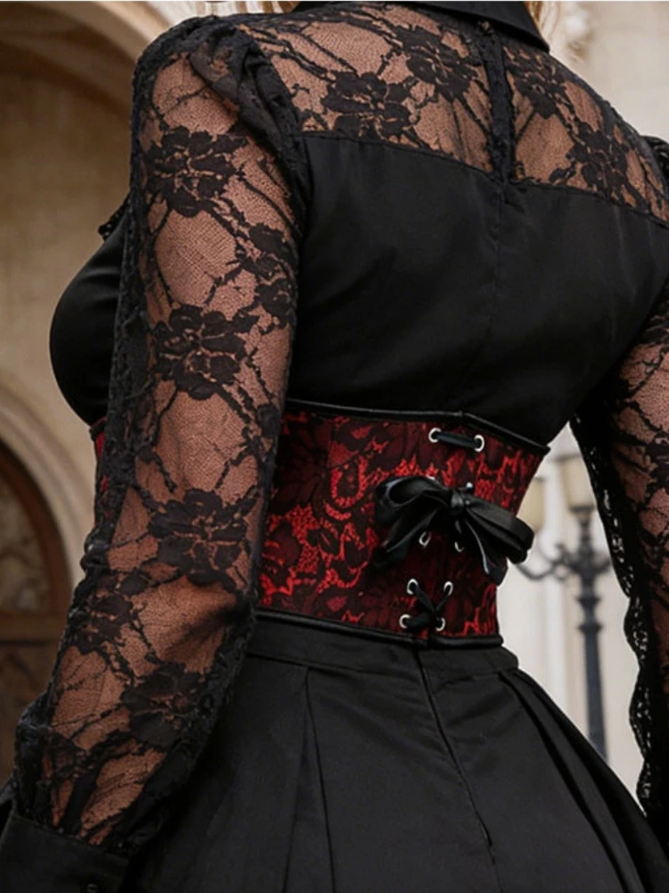 Damen Gothic Spitzen-Unterbrustkorsett, Taillenformer mit Vorderverschluss, Rücken-Schnürung, verstärkt, Vintage, Halloween-Party, Clubwear – Detail 15