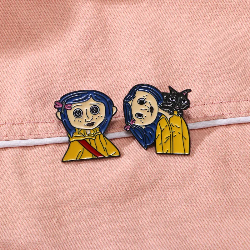 4 قطعة كورالاين والباب السري هالوين الرعب الكرتون المينا دبابيس بروش معدني شارة مجوهرات الأزياء على ظهره الإكسسوارات الهدايا #4