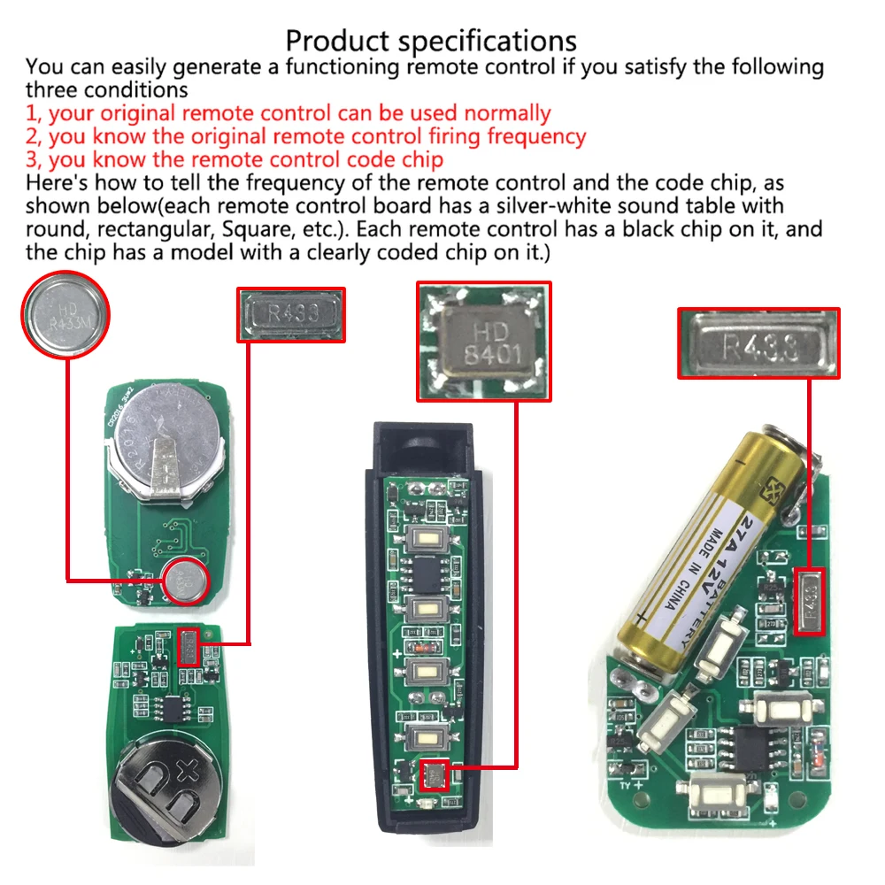 433mhz Remote Control Duplicator Universal Remote key Copy Clone Replacement Garage Door Keychain RF 433.92Mhz Transmitter