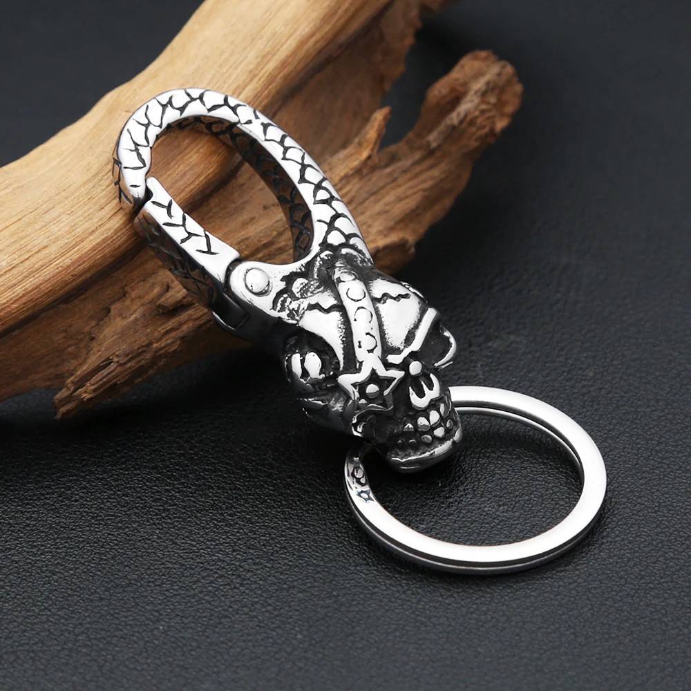

New Vintage Men Skull Face Car Keychain 316L Stainless Steel Fashion Punk Skeleton Key Chain Rings Biker Jewelry Gifts Wholesale