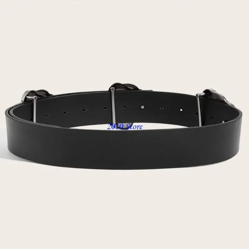 F3MF حزام ريترو قابل للتعديل للنساء مزين بأبازيم وردية واسعة من جلد البولي يوريثان حزام الخصر فساتين إكسسوار عصري #5