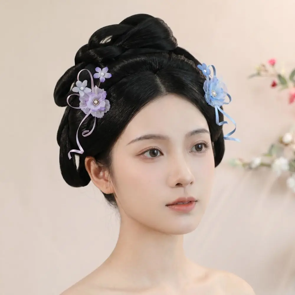 Fairy Ribbon Flower Hairpin Bow Tassel Hanfu Hair Accessories Headpieces Side Clip Chinese Style Hair Clip Summer Accessories