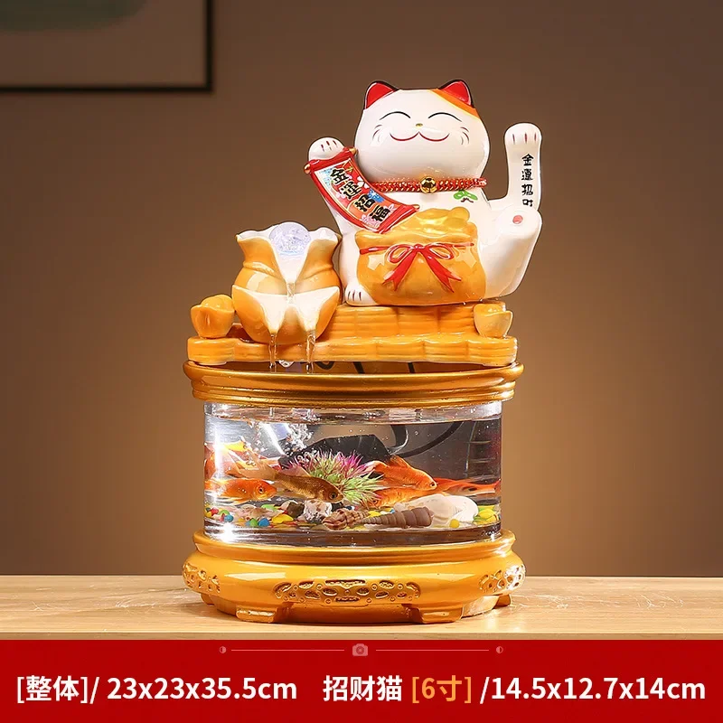Lucky cat automatically beckons flowing water ornament small glass fish tank living room store cashier new store opening gift