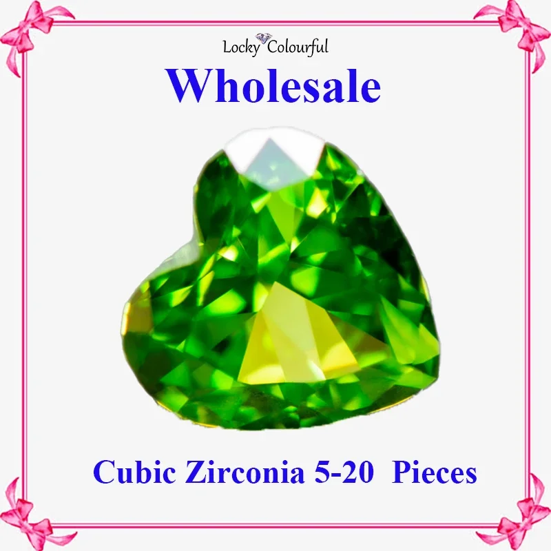 

Cubic Zirconia Wholesale Crushed Ice Cut Heart Shape Fancy Green Color Charms Beads for Jewelry Making Materials No Certificate