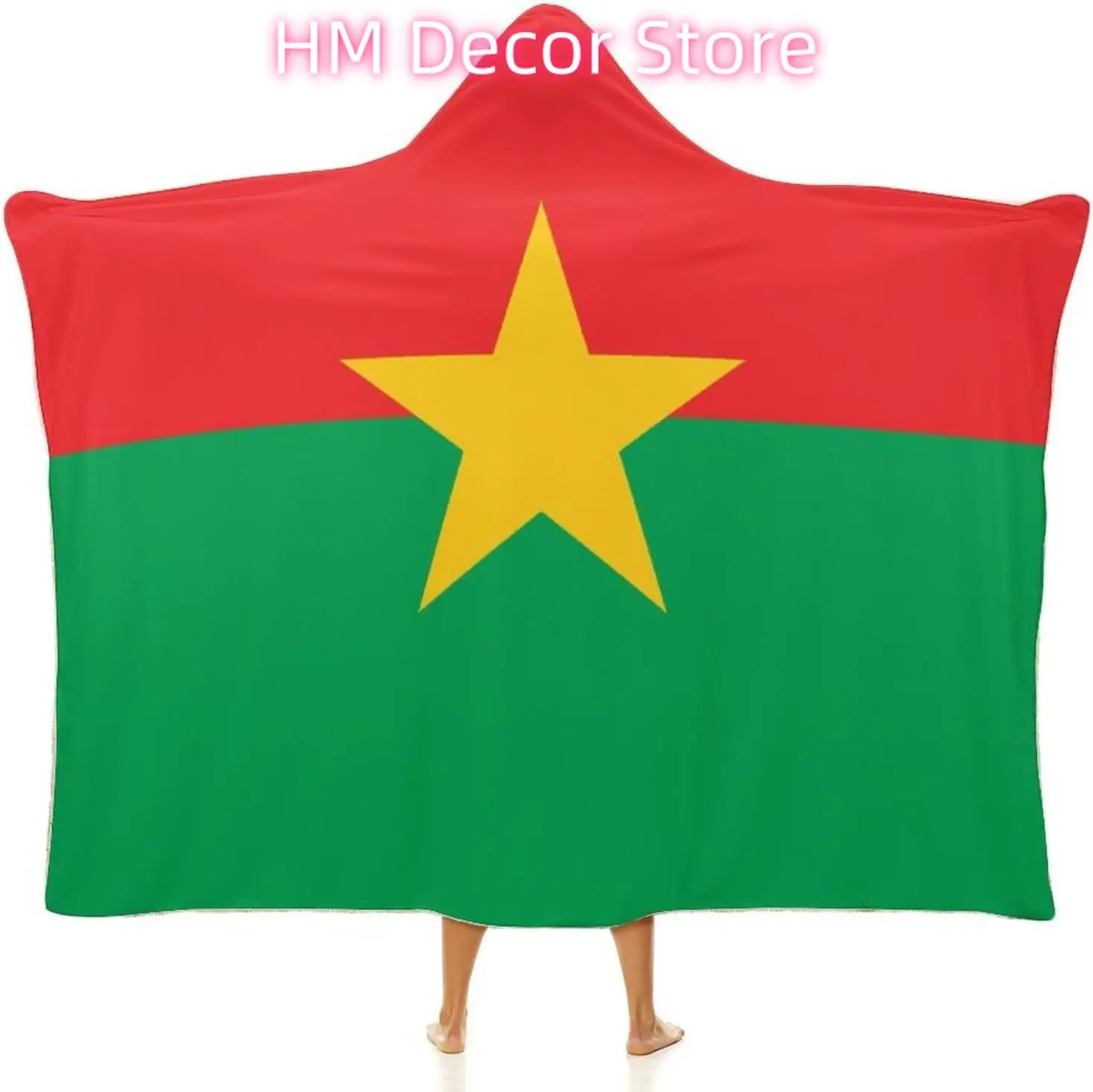 Burkina Faso Flag Hooded Blanket Wearable Cloak Hoodies Throw Cape Wrap Blanket All Season
