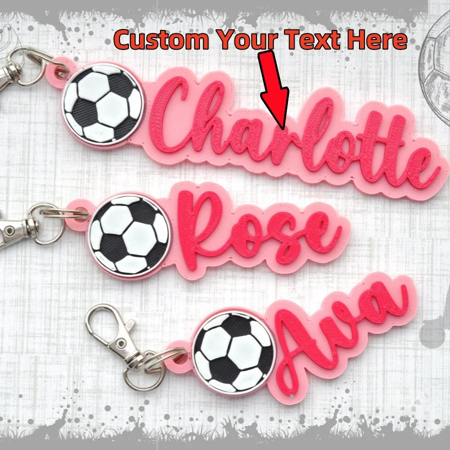 Personalized Soccer Name Keychain Double Layer Acrylic Football Charm Custom Text Bag Tag Sports Backpack Pendant Gift For Girls