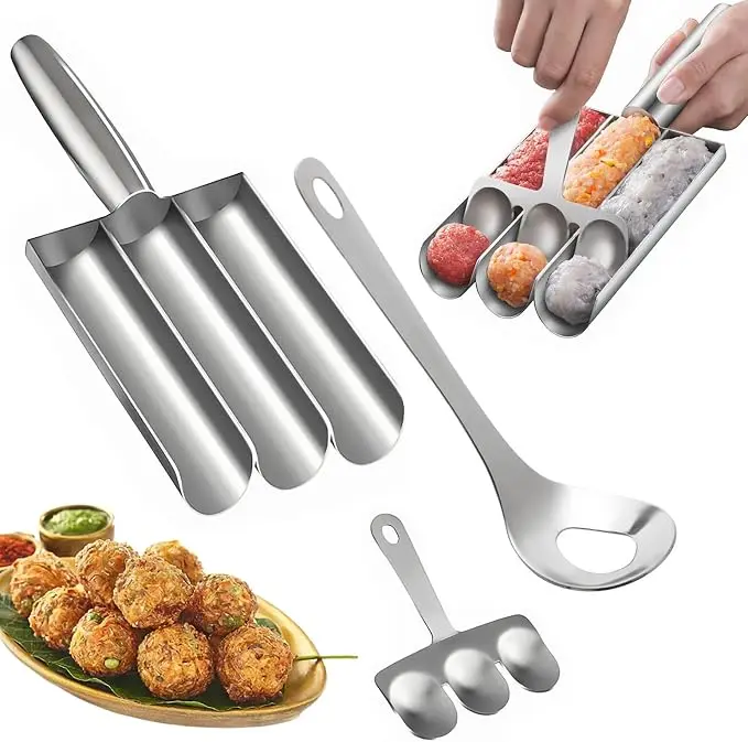 Meatball Maker Tool Spoon with Cutting Stainless Steel Kitchen Restaurant Must Have Meatball Making DIY Quick Cooking Meatballs