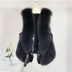 2024 Autumn Winter Vest Womens Clothing Short Splicing Solid Color Faux Fur Vests Female Sleeveless Singlet Warm Waistcoat