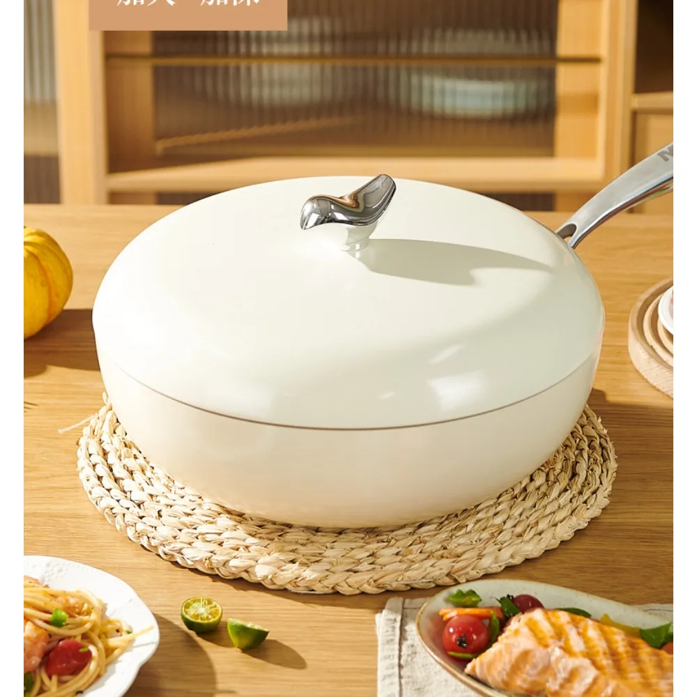 

12-дюймовая сковорода-вок, бытовая сковорода с антипригарным покрытием и стеклянной крышкой, семейная сковорода для приготовления пищи PFOA - бесплатная посудомоечная машина