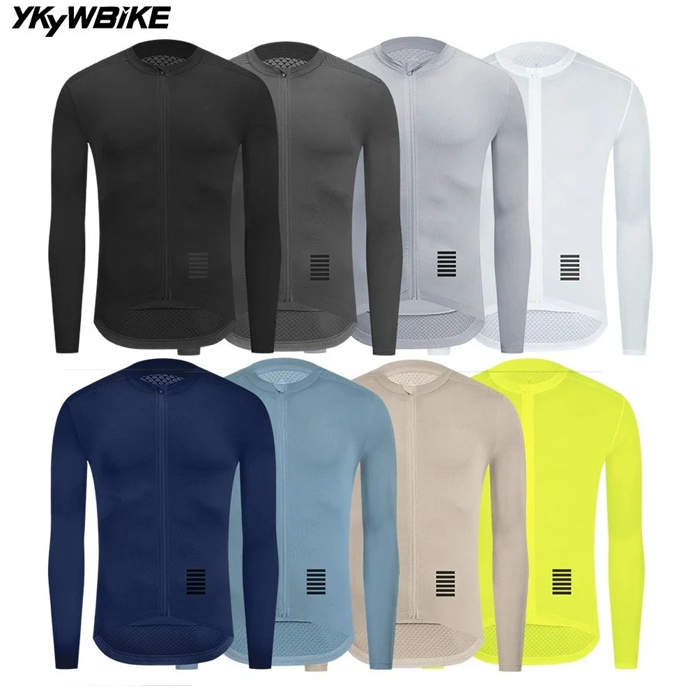 YKYWBIKE Long Sleeve Thin Cycling Jersey Men Classic Solid Color Pro Road Bike Race Tops Breathable Bicycle Shirt Male  Jersey