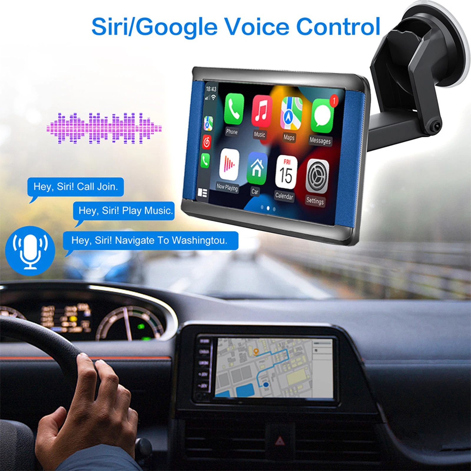 New 7 Inch Universal Car Multimedia Player Voice Control Wireless Apple CarPlay Android Auto Touch Screen With Rear Camera