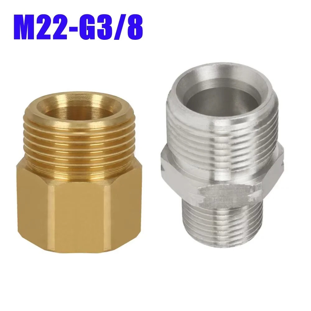 High Pressure Washer Gun Adapter, G3/8 to M22, BSP 3/8 Fitting, 5000PSI Heavy Duty Conversion for Car Wash & Cleaning Equipment