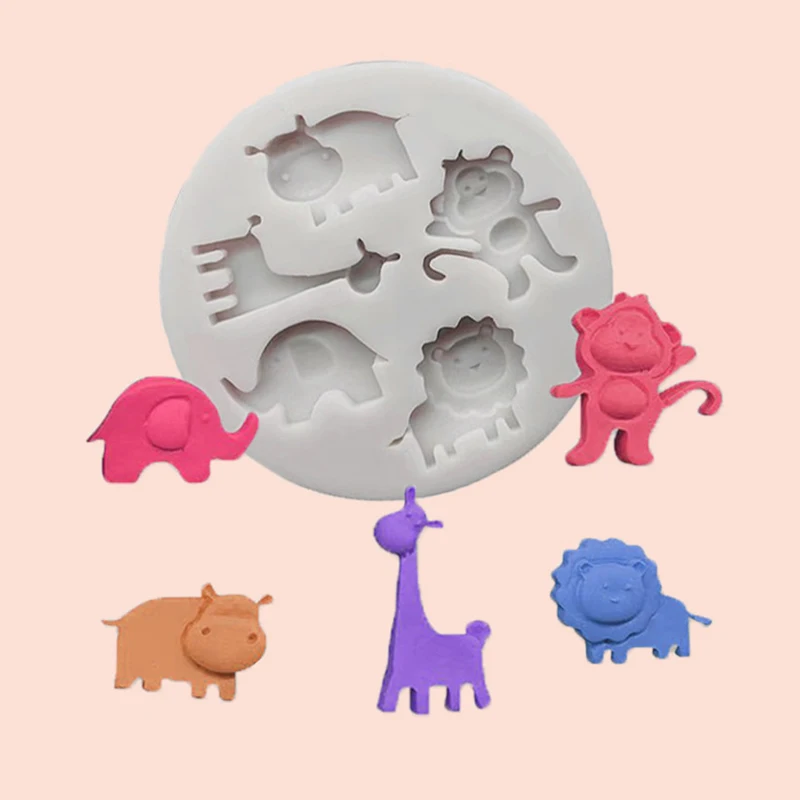 1pc Lion Hippo Giraffe Elephant Shape Silicone Mold Animal Fondant Cake Decor Chocolate Kitchen Biscuit Baking Mould Non-stick