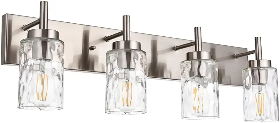 

Bathroom Vanity Light Fixtures Brushed Nickel 4-Light with Clear Water Glass Shade Contemporary Wall Sconces Farmhouse