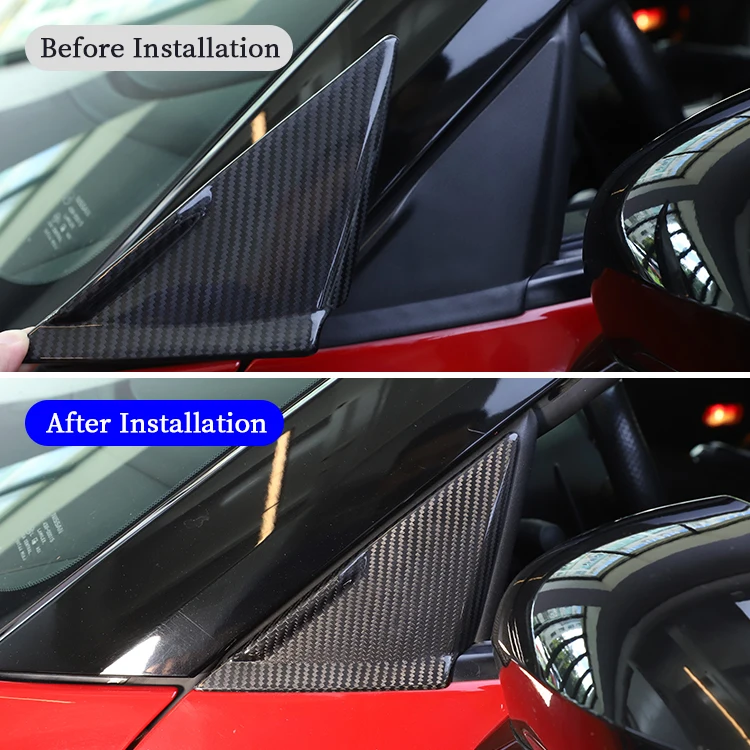 For Nissan GTR R35 2008-2016 Carbon Fiber Front A-Pillar Trim Panel Cover Triangular Decorative Rear Mirror