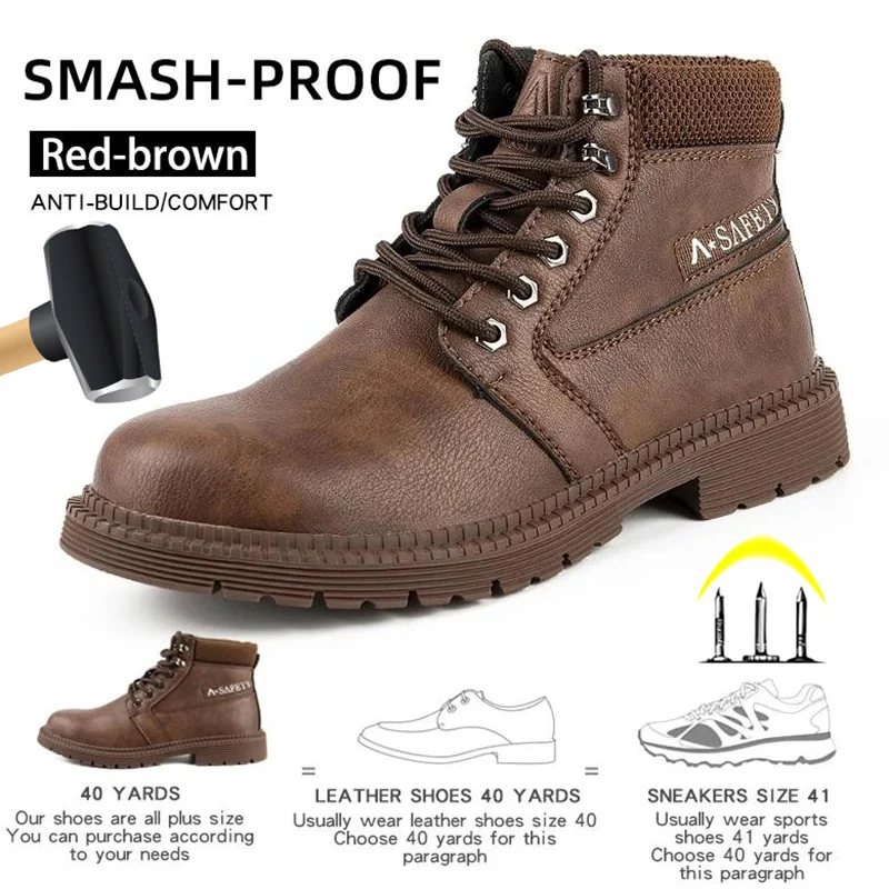 Men Safety Shoes Work Shoes Steel Toe Puncture-protective Work Boots Anti-smash Protect Boots Indestructible Safety Lightweight