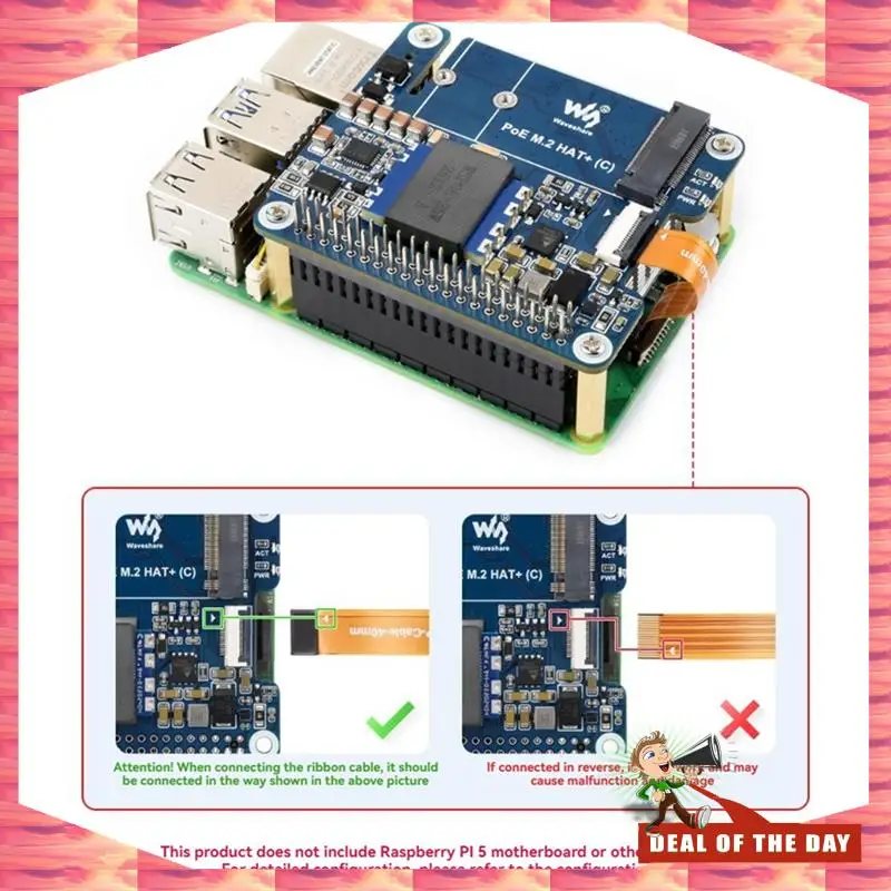 

Плата адаптера Waveshare с 24-часовой доставкой M. 2 HAT+ (C) для Raspberry Pi 5 Pcie To M. 2, включает в себя протокол Poe Expansion Nvme Sup