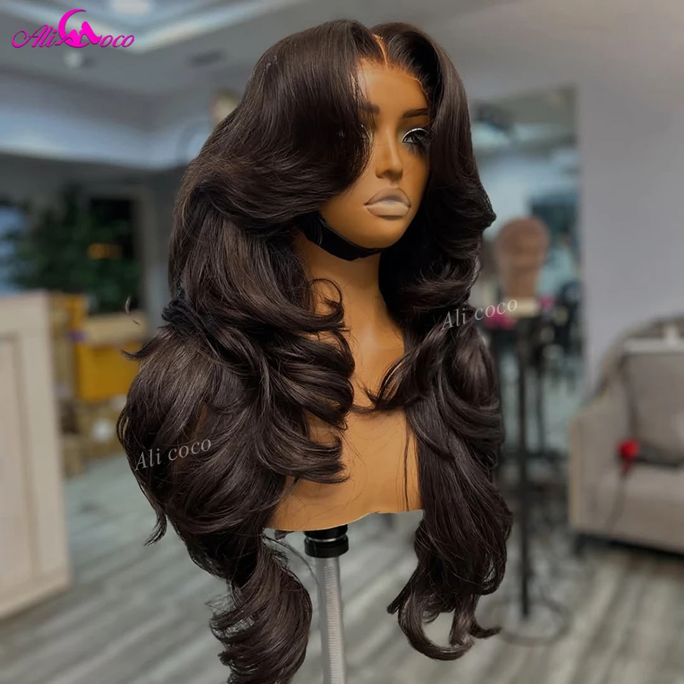 

Chocolate Brown 13x4 13x6 Lace Front Human Hair Wig 180 Density Dark Brown Body Wave Wig with Layered Hairstyle for Women