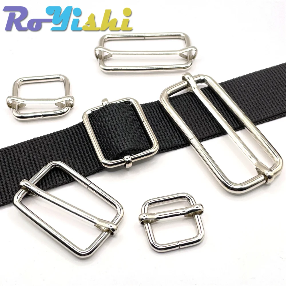 10 Pcs/Pack Silver Metal Slides Tri-Glides Wire-Formed Roller Pin Buckles Strap Slider Adjuster Buckles