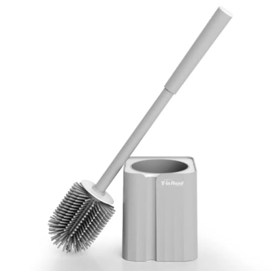 Toilet Brush and Holder Set, Silicone Toilet Bowl Cleaner Brush Bristles, Bathroom and RV Cleaning Tools, Space Saving Toilet S
