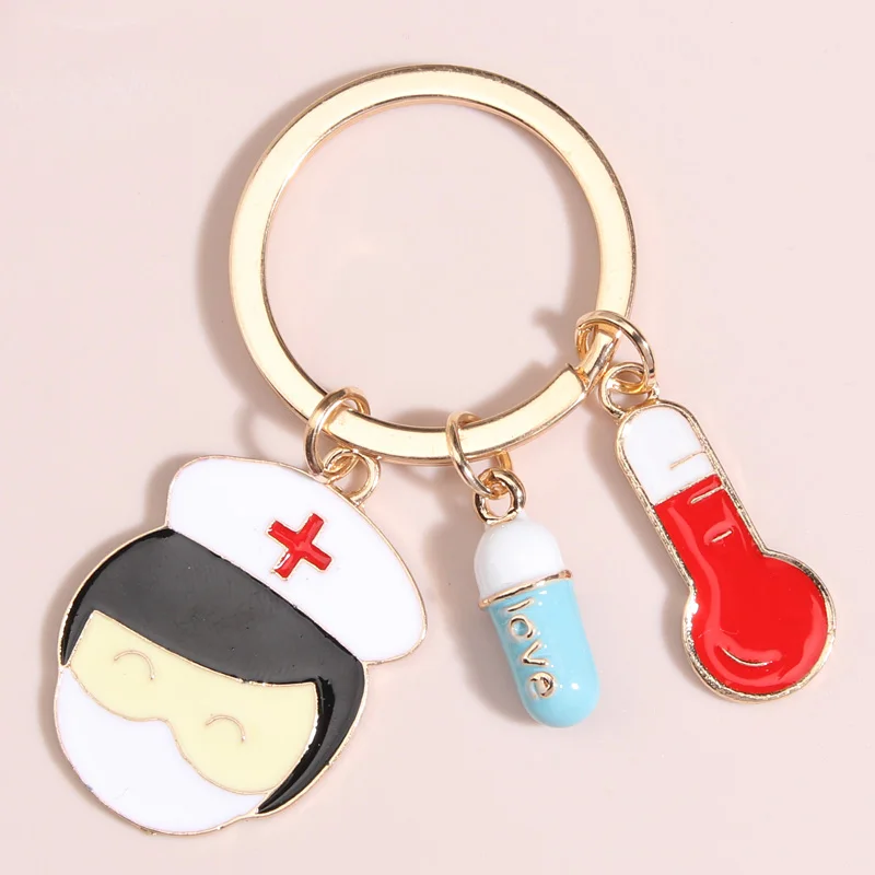 New Medical Keychain Nurse Thermometer Pill Key Ring Enamel Key Chains Doctor Gifts For Women Men DIY Handmade Jewelry Gifts