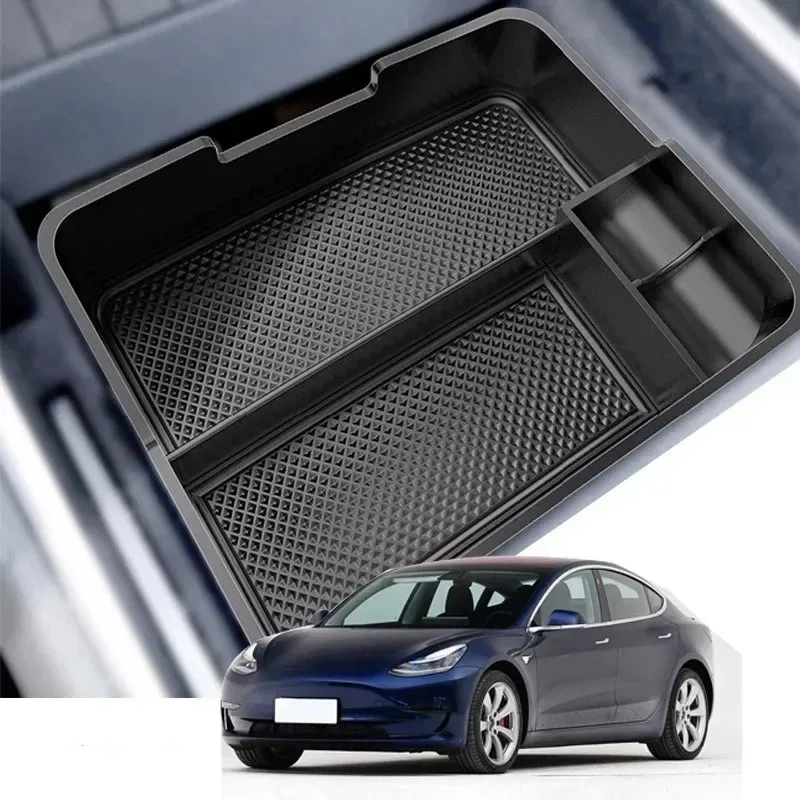 For Tesla Model 3 2017-2020 ABS Black Car Center Console Armrest Box Storage Box Storage Box Tray Interior Car Accessories
