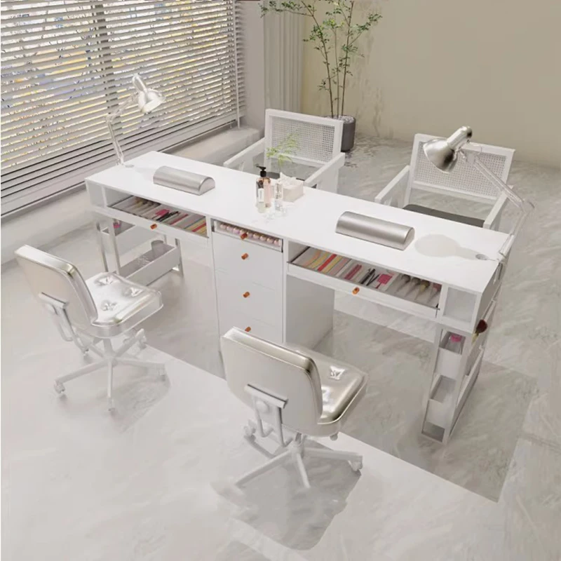 Storage Profesional Nail Desk Minimalist Rectangular Aesthetic Trendy Nail Table French White Table Onglerie Salon Furniture