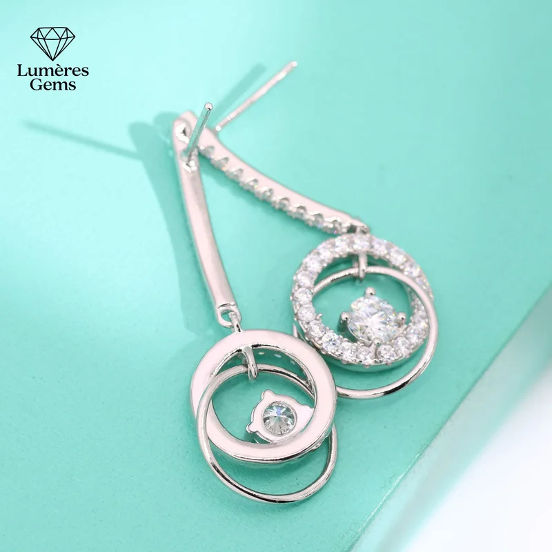 Lumière Gems Platinum PT950 Morganite Earrings - Elegant Long Style Women's Heart-shaped Double Rings in Circular Design