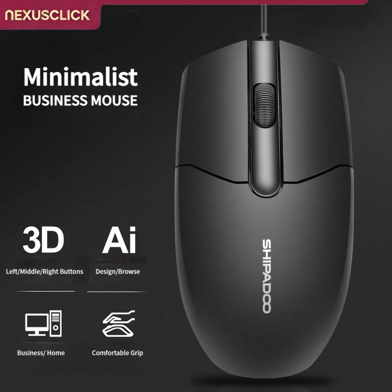 NexusClick USB Wired Silent Computer Mouse, 3 Mute Buttons Durable Affordable Optical Mice for PC Laptop Home Office Gaming