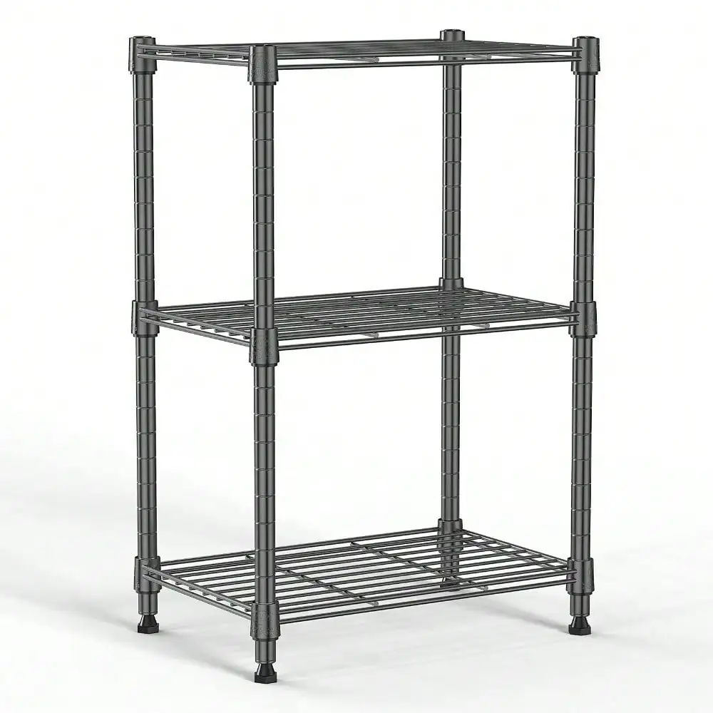 

3 Tier Wire Shelf Assemble Storage Shelving Unit Steel Organizer Black Wire Rack