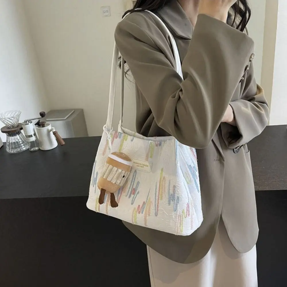 

Cute Korean Style Shoulder Bag Women New Design Large Capacity Nylon Underarm bag Handbag Retro Striped Tote Bag Outdoor