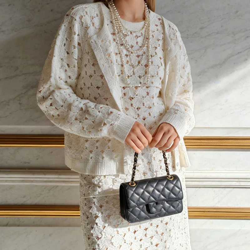 

Новое модное мини-платье с круглым вырезом и кардиган, комплект пальто, женский повседневный однотонный костюм с длинными рукавами из 2 предметов, элегантная вышивка, ажурные наряды