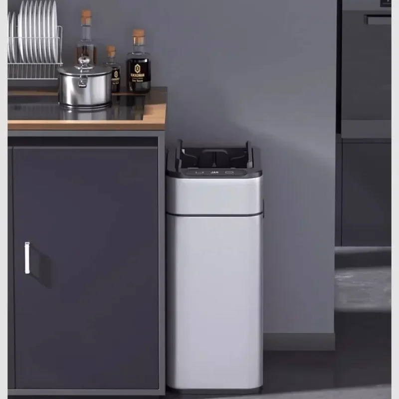 Smart Food Waste Bins Luxury Stainless Steel Dump Trash Can Capacity Automatic Trash Bin Toilet Cleaning Wastebasket Bathroom