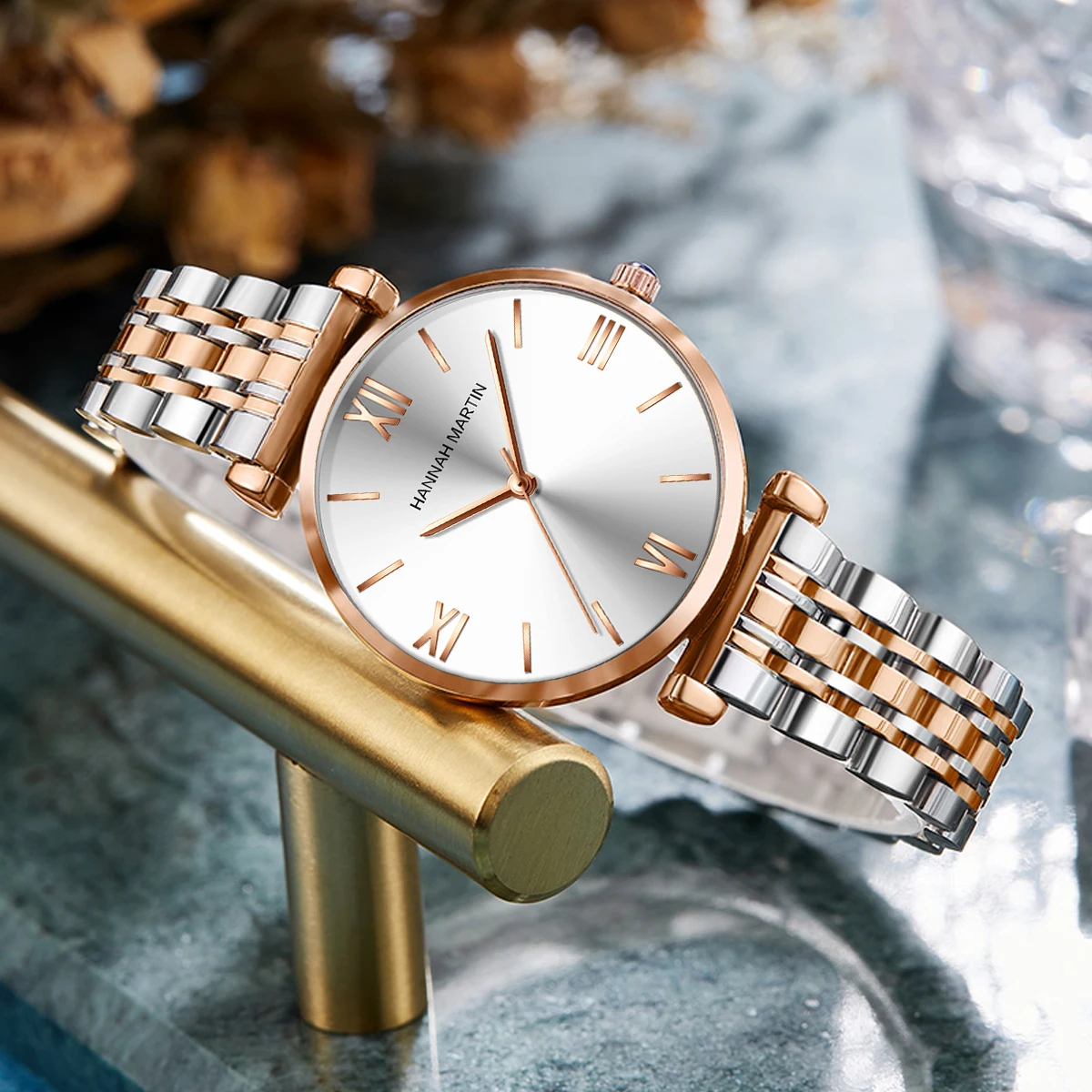 Luxury Fashion Rose Gold Stainless Steel Women Watch Elegent Japan Movement Quartz Wristwatch Simple Round Dial Waterproof Watch