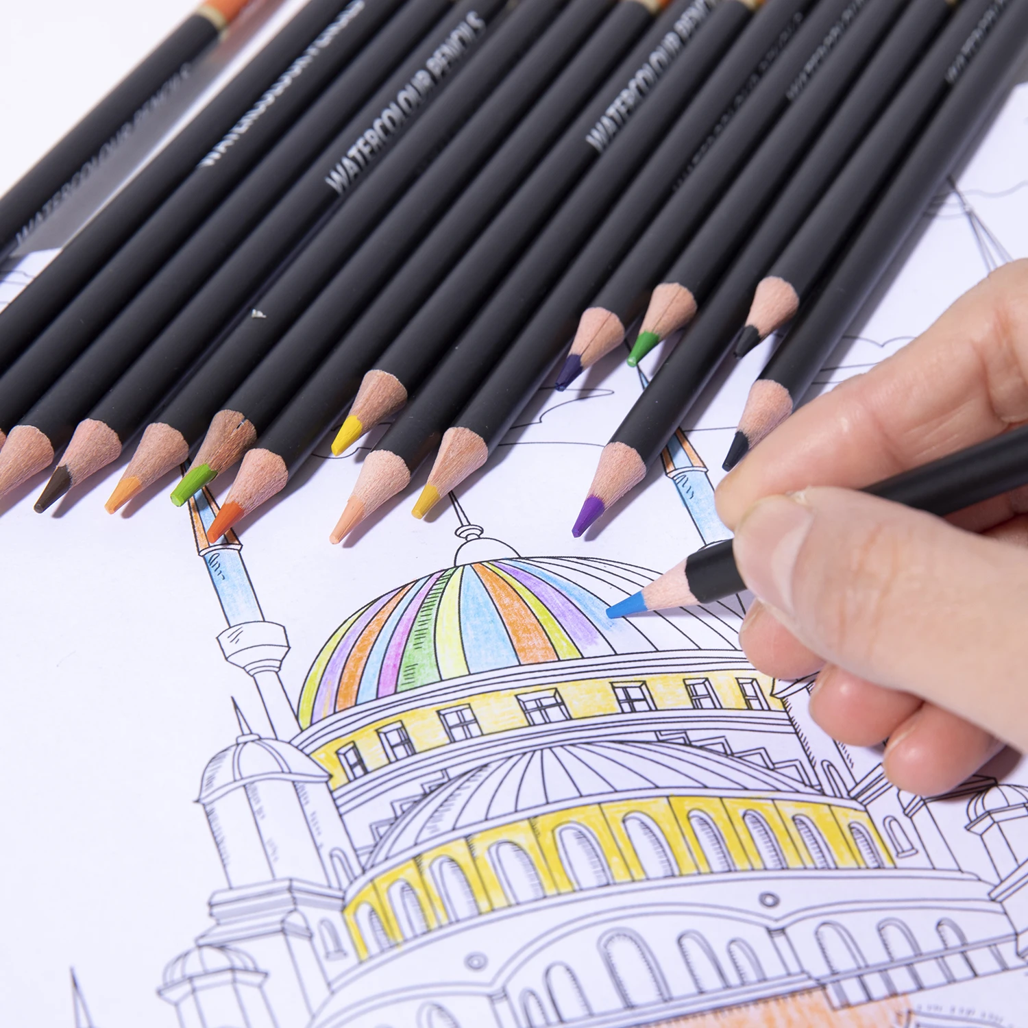 أقلام ألوان مائية/أقلام تلوين، مجموعة من 48-160 قلم رصاص ملون احترافي للبالغين، للتلوين والمزج والطبقات (صندوق القصدير)