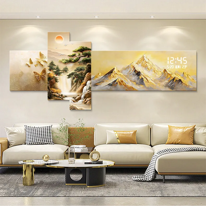 living room decorative painting sofa background wall hanging electronic clock digital led relógio digital de parede furniture