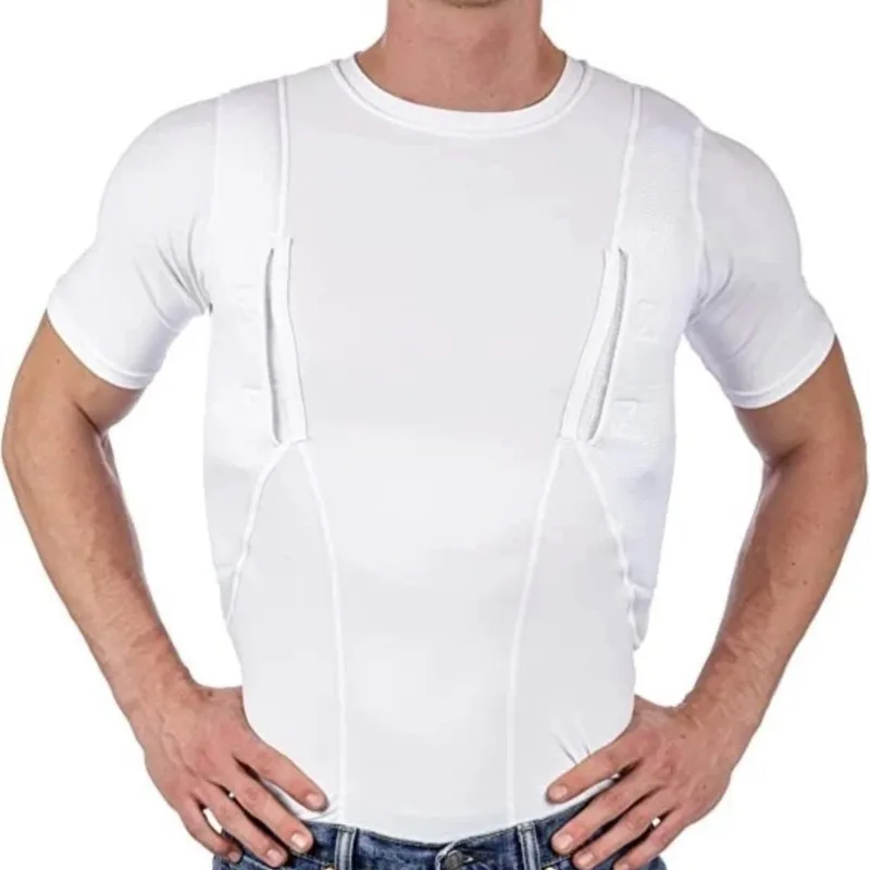 Quick Dry Secure Hook Loop Pocket Base Layers Men's Shirt Hidden Short Sleeve Crew Neck T-Shirt