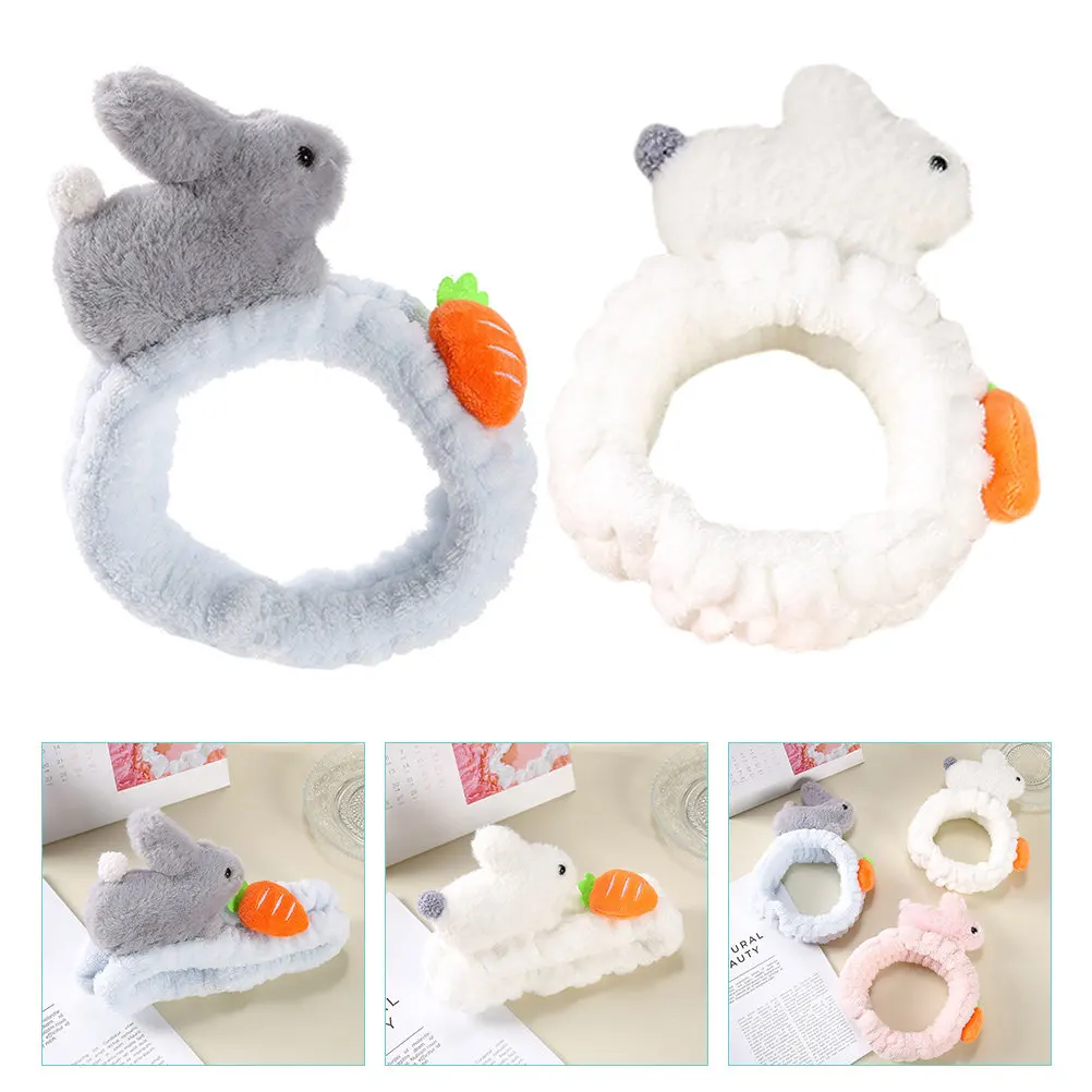 

2Pcs Cartoon Rabbit Headbands for Girls Makeup Hairbands Washing Face Spa Skincare Elastic Flannel Material Makeup Headband