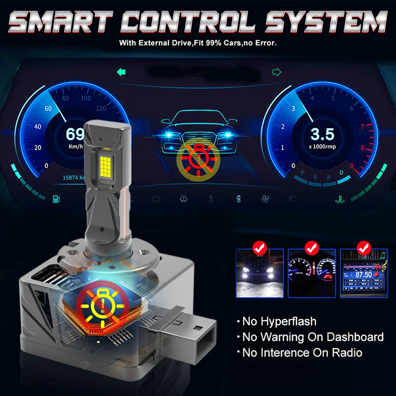 LED 전조등 캔버스 HID D2S D4S D5S D8S D1R D2R 터보 LED 양면 CSP 칩, 6000K 플러그 앤 플레이, 자동차 헤드램프, 12V